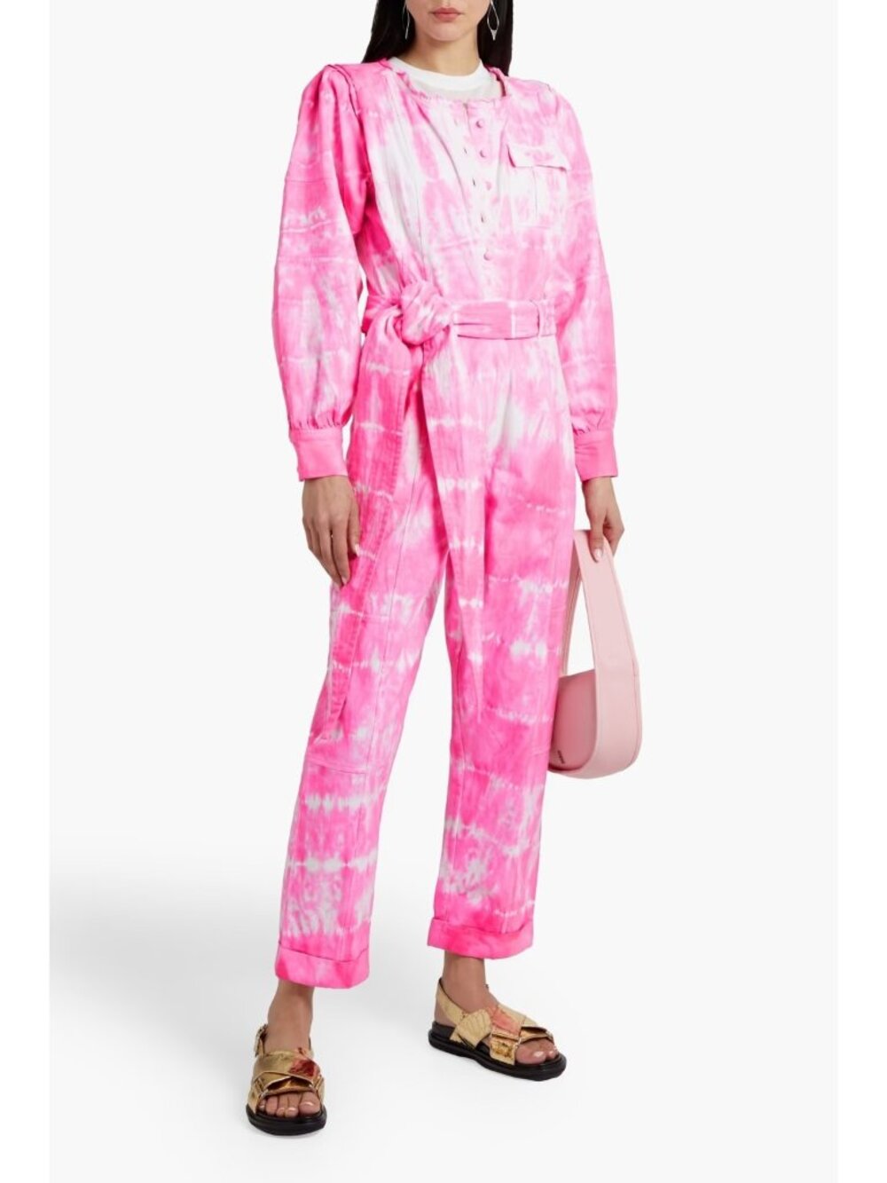 LoveShackFancy Paca Tie Dye Denim Jumpsuit Pink Belted Women's US 0 NWT